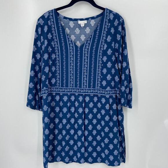 J. Jill Tunic Blouse Women's Size M Blue Floral Mixed Print Bohemian - Picture 14 of 14